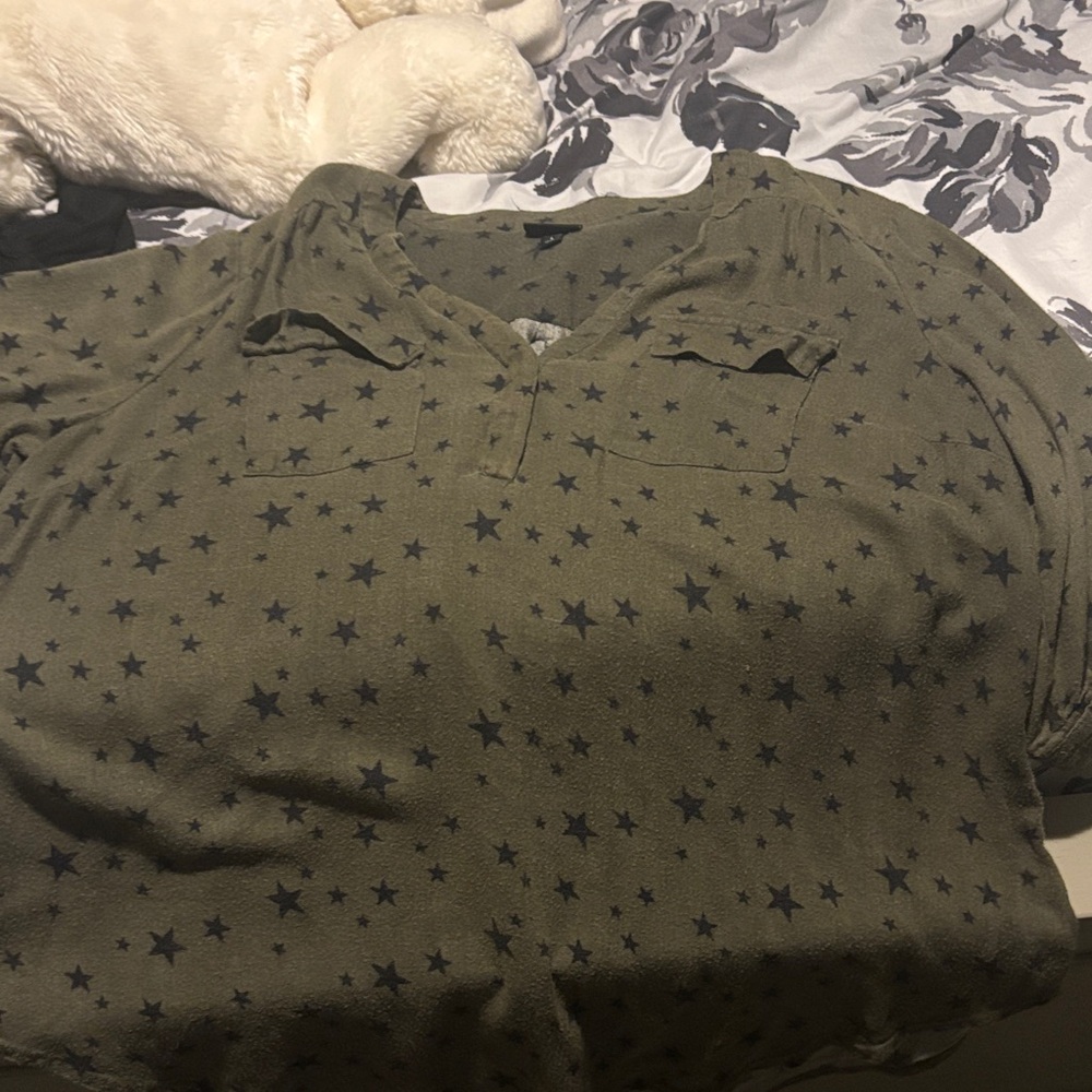 Torrid Olive Green Star Print Blouse